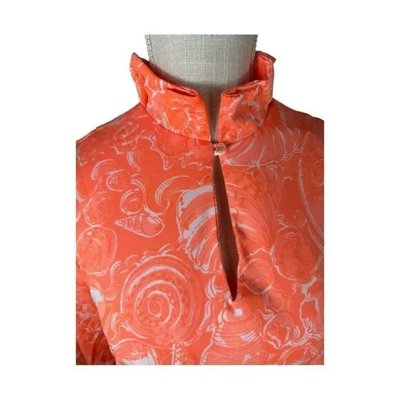 Key West Hand Print Vanda Rare Neon Orange Nautical 3/4 Sleeve Vintage Top - Picture 7 of 12